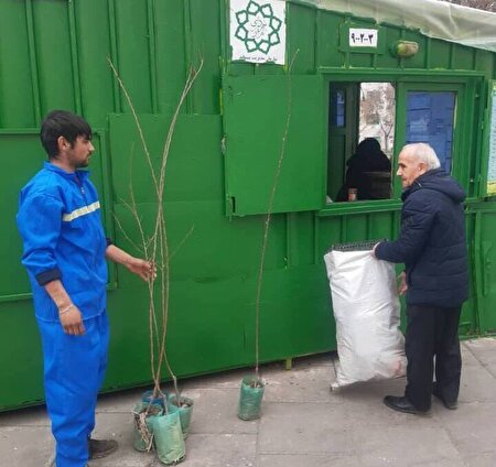 اهدای نهال به شهروندان در غرفه‌های بازیافت